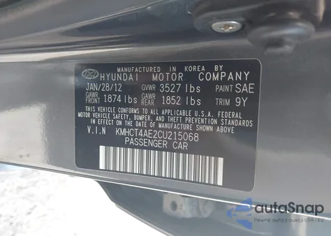 2012 Hyundai Accent Gls from USA, damaged, VIN KMHCT4AE2CU215068